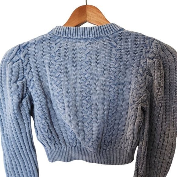Urban Outfitters Cropped Cable Knit Jumper Blue Sweater M Medium - Picture 9 of 10